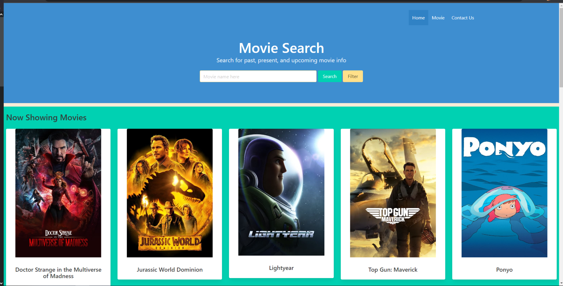 Movie search website screenshot